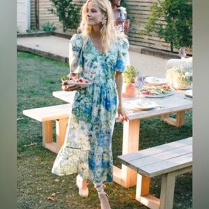 Tuckernuck Floral Blue and Green Midi Dress